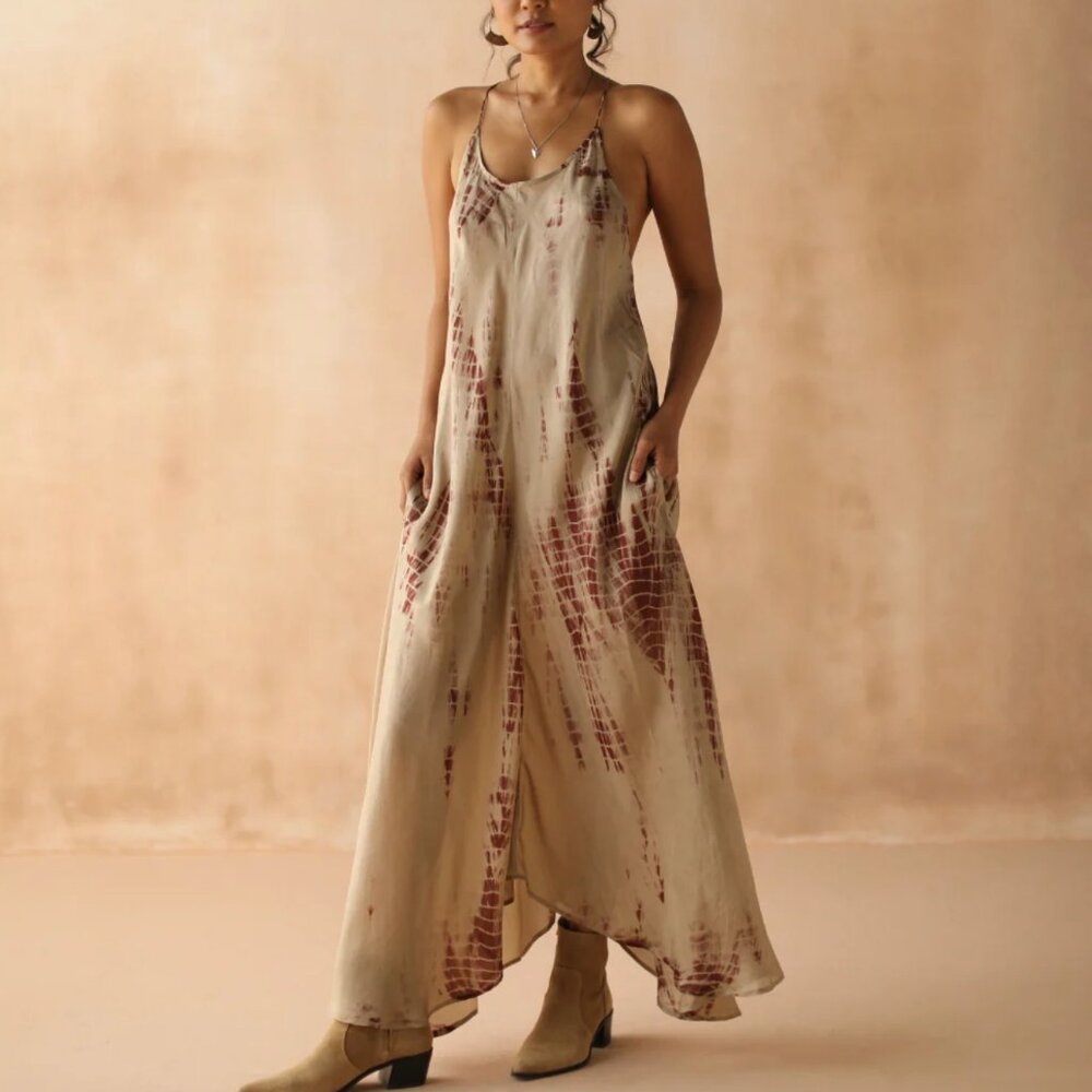 ZEN MAXI DRESS SILK FAWN TIE DYE